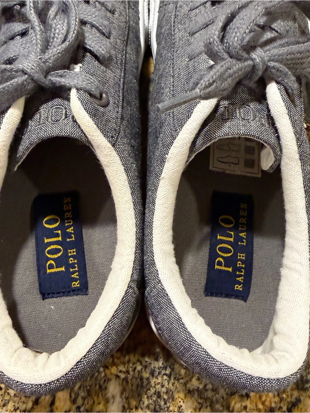 Polo Ralph Lauren Easton II Shoe Gray Chambray Cotton Lace Low Sneaker Youth 2